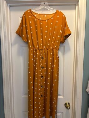 SHEIN Mustard Yellow Polka Dot Maxi Dress